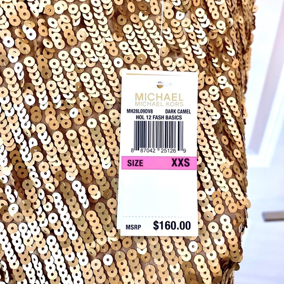 NWT Michael Kors Gold Sequin Mini Dress with Chain Back - Picture 6 of 8
